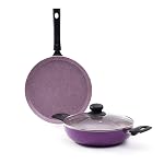 Wonderchef Valencia Plus Non-Stick Cookware 3 Piece Set | Kadhai, Glass Lid, Dosa Tawa | Cool Touch Bakelite Handles | Pure Grade Aluminium| PFOA Free| 1 Year Warranty | Purple- Amazon