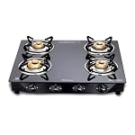 Bajaj Ultra 4 Burner Gas Stove | 6 MM Toughened Glass top with Charcoal Finish Powder Coasted Frame | 4 Brass Burners | 1-Yr Warranty * by Bajaj 【Black】- Amazon