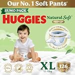 Huggies Natural Soft Premium Baby Diaper Pants, Our No.1 Soft Pants, Extra Large (XL) Size (12-17 Kgs), Sumo Pack of 126 diapers | Cloud Softness All over with India’s 1st Cloud Touch BeltTM (42 Count, Pack of 3)- Amazon