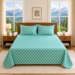 Teal Geometric Queen Size Bedsheet with 2 Pillow Covers | Soft, Breathable & Bedding Set | Modern Diamond Pattern Room Decor (90 x 100 Inches)- Amazon