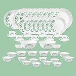 La Opala Diva Classique Collection Opal Glass Crockery | for Family of 8 | Dinner Set 53 pcs Olive Trails | Plates, Bowls & Cups for Dining | Microwave Safe | 100% Vegetarian | Extra Strong | White- Amazon