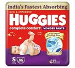 Huggies Complete Comfort Wonder Pants | Pant Style Baby Diapers Small Size (S), 86 Count | India’s Fastest Absorbing Diaper, Prevents Diaper Rash, Ideal for 4 to 8 Kgs- Amazon