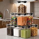 HomeWiz Air-Tight Kitchen Storage Containers Set of 8 (1200 ML Each) | Transparent Plastic Boxes for Fridge, Pantry & Home Organization | Food Grade, Multi-Purpose Storage | Storage Box- Amazon
