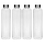 SIMPARTE Borosilicate GlassWater Bottles 750ml | Leak-Proof, Freezer Safe, Wide Mouth | Stainless Steel Cap | Ideal for School, Office, Gym Use | Set of 4- Amazon