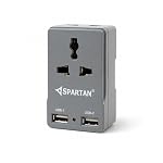Spartan 3 Pin All Multiplug Charger/Travel Adapter, 10A Power Sockets / 2Pin & 3Pin Socket Adapter with Dual USB Charging Port (Grey, Pack of 1)- Amazon