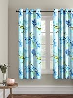 Cortina Floral Light-Filtering Polyester Curtains 5 feet Long Set of 1 for Window [ Opacity: 50-60%, Color: Blue, Printed Curtain -130 GSM ]- Amazon