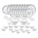 La Opala Diva Classique Collection Opal Glass Crockery | for Family of 8 | Dinner Set 53 pcs Blue Mystique | Plates, Bowls & Cups for Dining | Microwave Safe | 100% Vegetarian | Extra Strong | White- Amazon