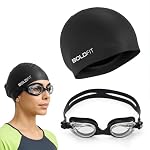 Boldfit Swimming Cap & Goggles Set for Men & Women – Silicone Cap & Anti-Fog Goggles – Black- Amazon