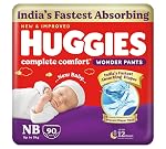 Huggies Complete Comfort Wonder Pants | Pant Style Baby Diapers Newborn Size (NB/XS), 90 Count | India’s Fastest Absorbing Diaper, Prevents Diaper Rash, Ideal for 0-5 Kgs- Amazon
