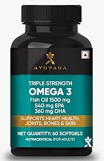 Triple Strength Omega 3 Fish Oil 1500 mg with 540 mg EPA & 360 mg DHA | Supports Heart, Joint, Bone & Skin Health | For Men and Women | 60 Softgels- Amazon