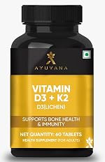 Vitamin D3 K2 Tablets (D3 from Lichen) | Supports Bone Health & Immunity | 600 IU D3 + 55 mcg K2 | D3 and K2 Supplement for Men and Women | 100% Veg 60 Tablets- Amazon