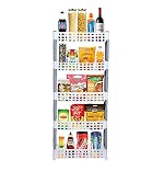 SIMPARTE 5 Layer Slim Storage Rack with Wheels – Multipurpose Slide-Out Shelf Organizer for Kitchen, Bathroom, Laundry & Office – Durable Plastic, Space Saving Design (White & Grey)- Amazon