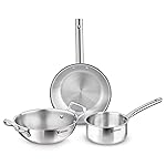 Bergner TriPro 3 Pcs Tri-Ply Stainless Steel Induction Bottom Cookware Set – 22cm (2L) Kadai and 22cm (1L) Frypan, 14cm (1.1L) Teapan, Less Oil Use, Easy to Clean – Induction and Gas Stove Ready- Amazon
