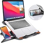 STRIFF 2-in-1 Laptop and Mobile Stand, Ergonomic, Adjustable Height, Anti-Slip Base, Heat Dissipation, Portable, Lightweight, Compatible with All Laptops Up to 15.6″ (Abs, Black)- Amazon