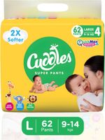 Cuddles – Super Pants Baby Diaper 2X Softer Super Dry Comfort Quick Max Absorption Upto 12 Hrs – L (62 Pieces)- Flipkart