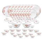 La Opala Diva Classique Collection Opal Glass Crockery | for Family of 8 | Dinner Set 53 pcs Aster Pink | Plates, Bowls & Cups for Dining | Microwave Safe | 100% Vegetarian | Extra Strong | White- Amazon