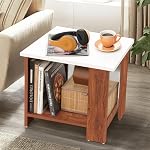 ABOUT SPACE Wooden Side Table – Night Stand & End Table Organiser – Space Saver Storage Organizer – Bedside Furniture for Bedroom,Living Room,Hallway(White & Oak Red L 47 x B 40 x H 42 cm)- Amazon