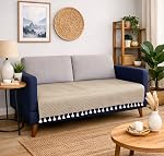 BSB HOME 3 Seater Quilted Velvet Sofa Cover with Tassels | Soft Washable Sofa Protector for Living Room | Elegant Furniture Cover for Home Décor (Beige)- Amazon