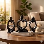 Floryn Decor Thinker Men Statue Set of 3 – Modern Black Matte Ceramic Showpiece for Home Decor, Living Room, Bedroom, Office Desk & Table, Bookshelf Decoration | Minimalist Abstract Figurines- Amazon