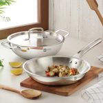 BE Bergner Essentials Triply 22cm (2.5 L) Kadai & 22cm (1 L) Frypan – Induction Bottom Cookware Set (Triply, 3 – Piece)- Flipkart