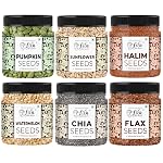 LILA DRY FRUITS Seeds Combo Pack Chia Flax Halim Pumpkin Sunflower Watermelon Seeds (100 g x 6) Premium All-In-One Seeds Combo Value pack | Perfect for Gifting- Amazon