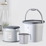 Cello Cubic Bathroom Set Sturdy & Durable Cubic Set(Bucket 20L + Stool + Mug 1.5 L) Lightweight & Rigid Easy to Clean & Attractive Design Set of 3 Plastic,Grey- Amazon