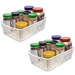 Cutting Edge Essentials Plastic Storage Baskets/Shelf/Turkish Rack without Lid – Set of 2 for Fruit Vegetable Bathroom Stationary Home Basket with Handle (Cream, Medium)- Amazon