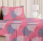 BSB HOME Premium Forever Modern Style Glace Cotton Floral Luxurious Beautiful Soft Comfort Designer Floral Pattern 1 Single Size Bed bedsheet and 1 Pillow Cover- Light Pink & Grey- Amazon
