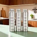 Solimo Stainless Steel Cubix Water Bottles Set of 3, 1L Each | Rust-Resistant, Shatter-Proof, Spill-Proof | Food Grade Steel | Office, School, Travel | Dishwasher Safe (Silver)- Amazon