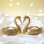 Behoma Aluminium Pair of Swans Tea Light Candle Holder with 2 T-Light Candles for Home Décor Living Room | Decorative Romantic Swan Couple Showpiece for Table Décor | Anniversary Wedding Gift | Golden- Amazon