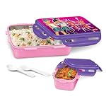 MILTON Mini Fun Treat Lunch Box, Inner Stainless Steel School Kids Tiffin 650 ml, Leak Proof and Airtight Containers with Plastic Spoons, Pink- Amazon
