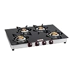 Akai 4 Burner Gas Stove with Toughened Glass | Tri-pin Brass Burners | Manual Ignition, Ergonomic Knobs| 360° Nozzle | ISI Certified | High Efficiency | 2-Year Warranty & PAN-India Service- Amazon