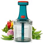 KITMOUS Manual Hand Press Push Chopper with 6 Blades for Effortless Chopping Vegetables & Fruits (900 ml, Multicolour Plastic with Stainless Steel Blades)- Amazon