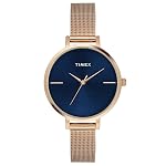 TIMEX Analog Watch for Women with Blue Round Dial & Rose Gold Stainless Steel Bracelet Band Water Resistant Women’s Wrist Watches – TWEL155SMU07- Amazon