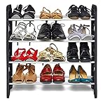 Ebee Plastic Pipe Foldable Shoe Rack with 4 Shelves (Black)- Amazon