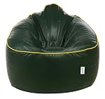 Solimo Muddha Sofa XXXL Faux Leather Bean Bag Cover Without Beans (Dark Green with Yellow Piping)- Amazon