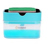 E-COSMOS® Smarty Soap Dispenser and Dishwasher Liquid Holder, Liquid Dispenser Through Pump (Black, 350 ML) with Free Sponge Made in India, Medium (Sky Blue)- Amazon