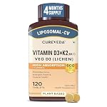 Cureveda Liposomal Vitamin D3 600 IU + Vitamin K2-7 & Turmeric | High Absorption Bone & Heart Support | Promotes Muscle Health & Immunity | 120 Tablets (120 Day Pack)- Amazon