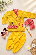 Boys Krishna Costume Kurta Dhoti Set, Yellow Bandhani Print- Amazon