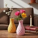 TrustBasket Serenity Decorative Plastic Flower Vase Set Yellow Pink, Modern Table Top Home Accent for Living Room Bedroom Dining Office, Minimalist Durable Lightweight Decorative Set of 2- Amazon