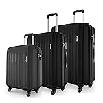 Safari Genius Alley Set of 3 (Cabin + Medium + Large) Trolley Bags, Hard Case Polypropylene, 4 Wheels, 360 Degree Wheeling Luggage, Suitcase for Travel, Black- Amazon