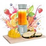 Amazon Basics Portable Hand Blender for Smoothies & Juices | USB Rechargeable | 6 Stainless Steel Blades | 500 ml Food Grade Jar | 1 year Warranty | 2×2000 mAh Batteries (Saga Green)- Amazon