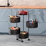 TEX-RO Kitchen Trolley with Wheels | 4-Layer Metal Vegetable Basket Stand & Kitchen Storage Rack | Multipurpose Kitchen Organizer for Onion Potato Storage (Round)- Amazon