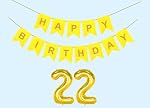 22nd Happy Birthday Decoration Kit Yellow for 22 year Old Boys Girls Women with Number Twenty-two Party Decorations Decor Celebration Items Item Set Combo Reusable Paper Banner- Amazon