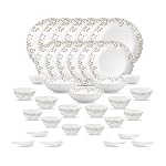 La Opala Opal Glass Crockery | for Family of 6 | Dinner Set 35 pcs Spring Meadows | Plates & Bowls for Dining | Microwave Safe | 100% Vegetarian | Extra Strong | Extra Light & White- Amazon