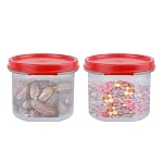 SIMPARTE Smart Slim Storage Air-Tight & Leak Resistant Plastic Round Modular Container for Juice, Snacks, Spices, Dry Fruits, Stackable, BPA Free, Refrigerator Safe (250 ML, Set of 2, Red)- Amazon