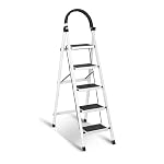 Sulfar Foldable 5-Step Ladder With Wide Anti-Slip Pedal – Sturdy Steel Folding Step Stool for Home, Kitchen, Garden, Office – Adults- Amazon