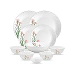 La Opala Opal Glass Crockery | for Family of 2 | Dinner Set 10 pcs Pink Florets | Plates & Bowls for Dining | Microwave Safe | 100% Vegetarian | Extra Strong | Extra Light & White- Amazon