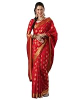 AKHILAM Women’s Floral Silk Blend Woven Design Saree With Unstitched Blouse Piece (Red_2RAWS9030_WBG)- Amazon
