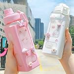 Plastic Kawaii Water Bottle with Straw Cute Large Water Bottles with Kawaii Stickers Aesthetic Leakproof Square Drinking Bottle.700ML (Pink)- Amazon